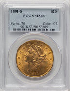 1891-S $20 Liberty Double Eagle PCGS MS63 (506895054)