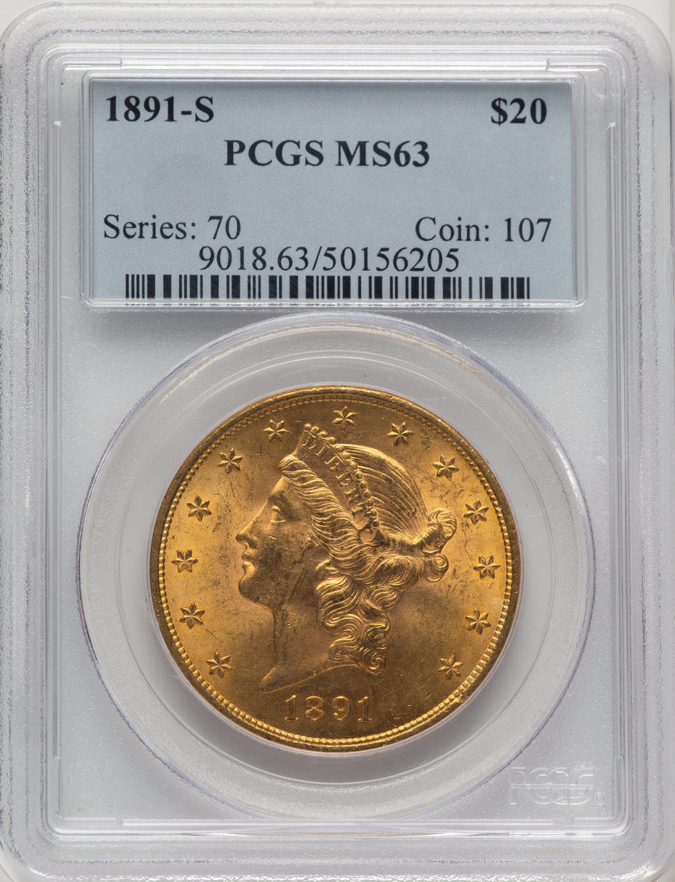 1891-S $20 Liberty Double Eagle PCGS MS63 (506895054)