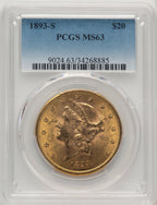 1893-S $20 Liberty Double Eagle PCGS MS63 (506895053)