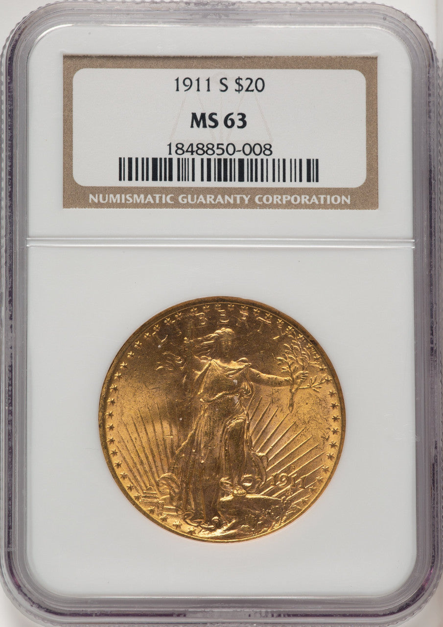 1911-S $20 Saint-Gaudens Double Eagle NGC MS63