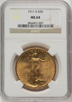 1911-S $20 Saint-Gaudens Double Eagle NGC MS64 (505886007)