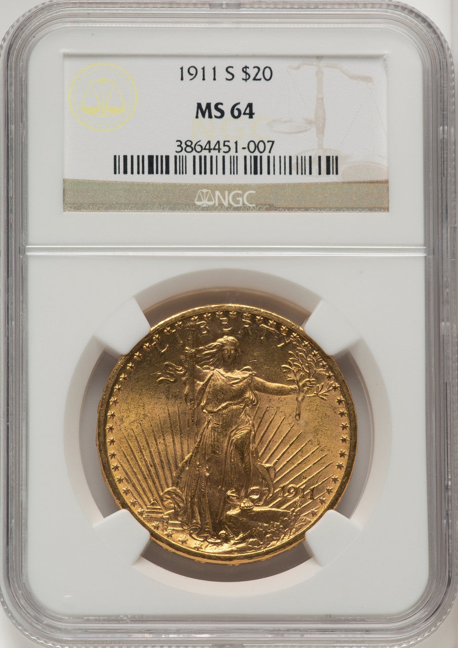 1911-S $20 Saint-Gaudens Double Eagle NGC MS64 (505886007)