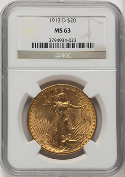 1913-D $20 Saint-Gaudens Double Eagle NGC MS63 (505886019)