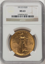 1913-D $20 Saint-Gaudens Double Eagle NGC MS63 (505886019)