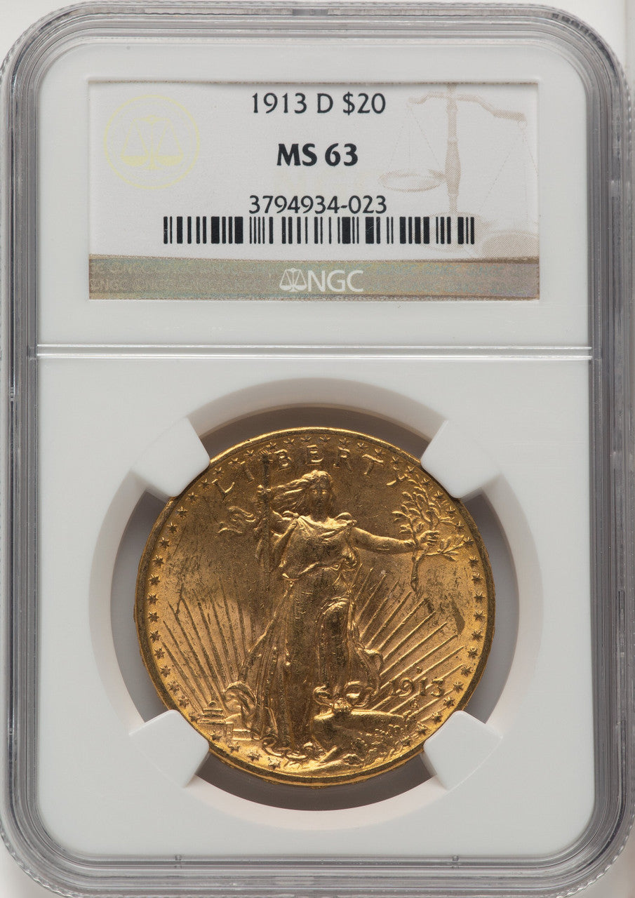 1913-D $20 Saint-Gaudens Double Eagle NGC MS63 (505886019)