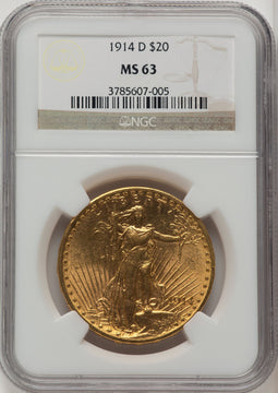 1914-D $20 Saint-Gaudens Double Eagle NGC MS63