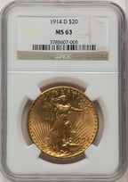 1914-D $20 Saint-Gaudens Double Eagle NGC MS63