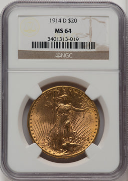 1914-D $20 Saint-Gaudens Double Eagle NGC MS64