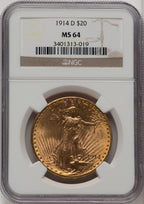 1914-D $20 Saint-Gaudens Double Eagle NGC MS64