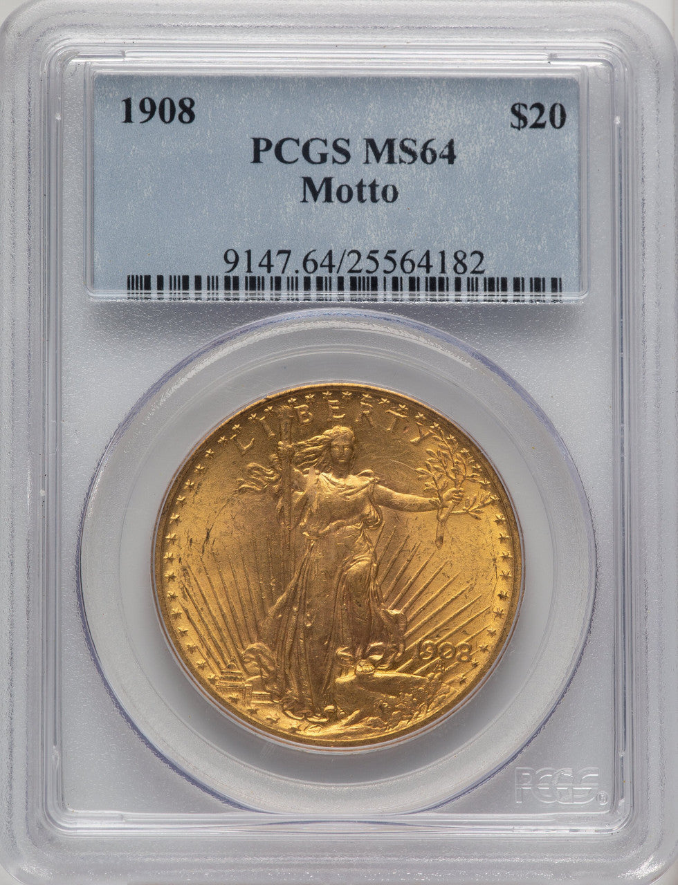 1908 $20 MOTTO Saint-Gaudens Double Eagle PCGS MS64 (773039008)