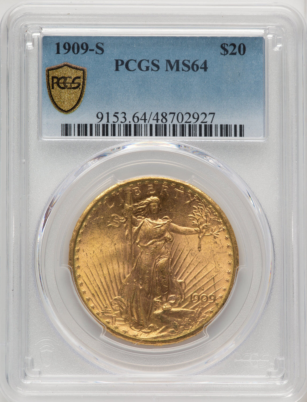 1909-S $20 Saint-Gaudens Double Eagle PCGS MS64 (177207002)