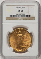 1910-D $20 Saint-Gaudens Double Eagle NGC MS63 (505886014)