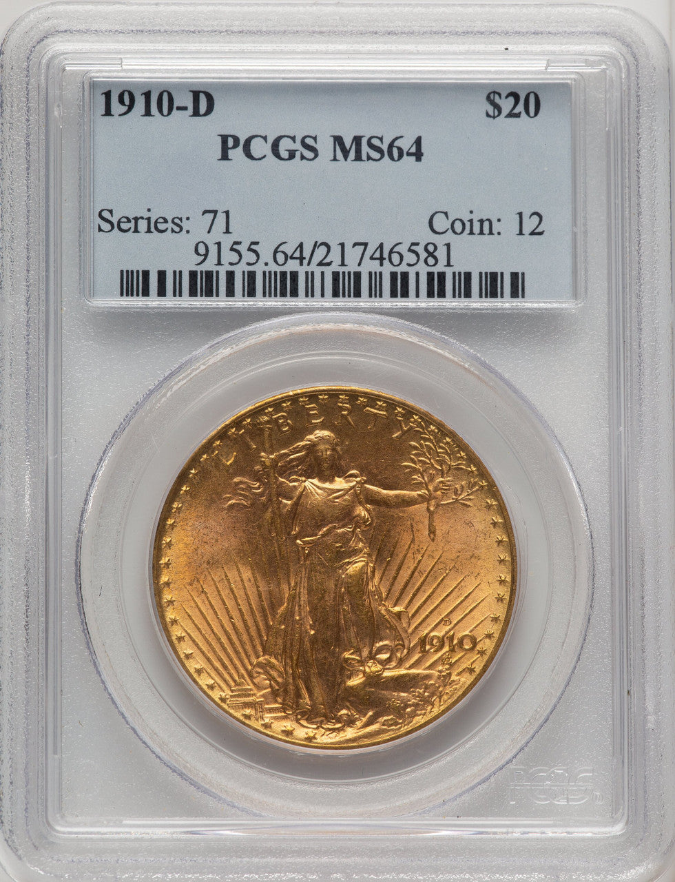 1910-D $20 Saint-Gaudens Double Eagle PCGS MS64 (506833017)