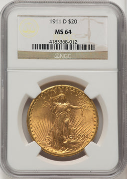 1911-D $20 Saint-Gaudens Double Eagle NGC MS64