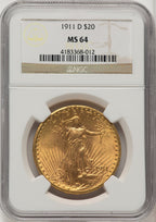 1911-D $20 Saint-Gaudens Double Eagle NGC MS64