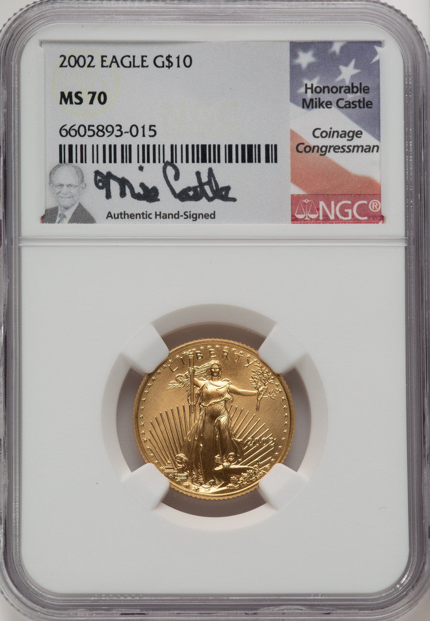 2002 $10 Quarter-Ounce Gold Eagle Mike Castle NGC MS70