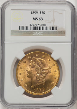 1899 $20 Brown Label Liberty Double Eagle NGC MS63