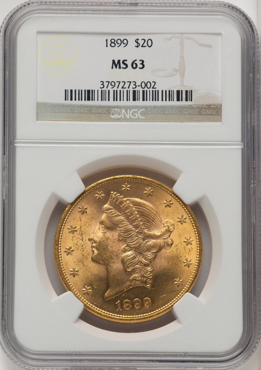 1899 $20 Brown Label Liberty Double Eagle NGC MS63