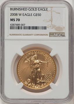 2008-W $50 One-Ounce Gold Eagle Burnished NGC MS70 (506895089)