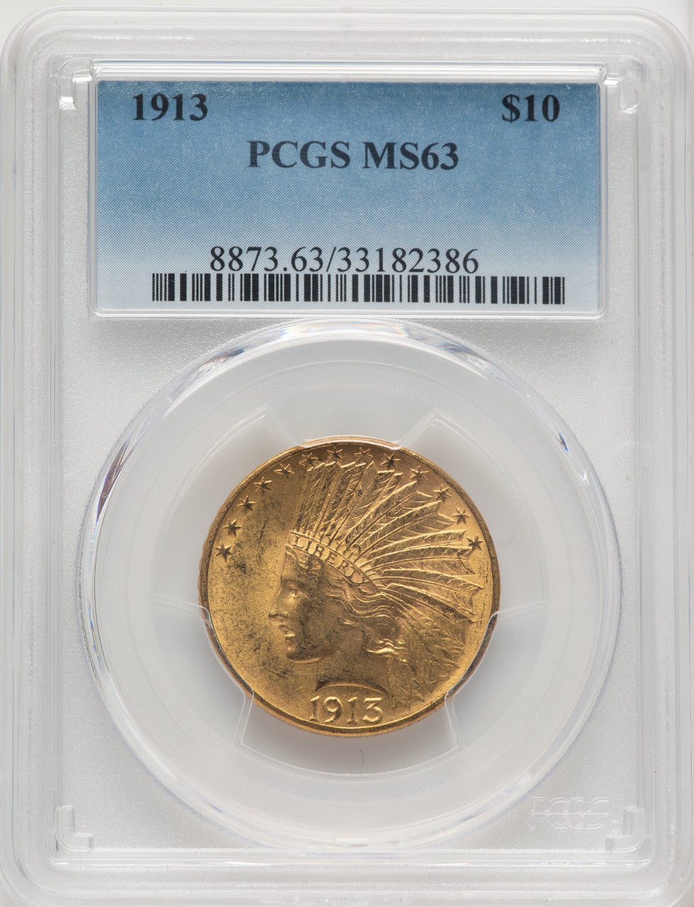 1913 $10 Blue Gradient Indian Eagle PCGS MS63