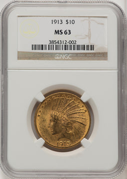 1913 $10 Brown Label Indian Eagle NGC MS63