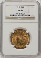1913 $10 Brown Label Indian Eagle NGC MS63