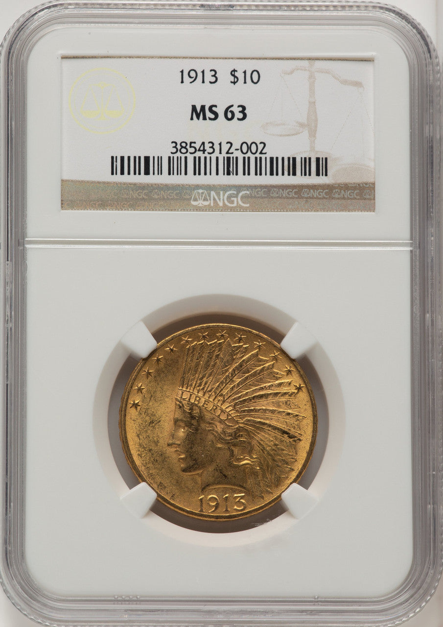 1913 $10 Brown Label Indian Eagle NGC MS63