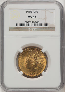1910 $10 Brown Label Indian Eagle NGC MS63