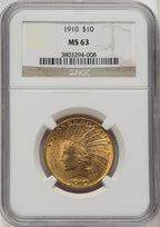 1910 $10 Brown Label Indian Eagle NGC MS63