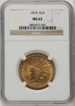 1910 $10 Brown Label Indian Eagle NGC MS63 (520064036)