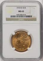 1910-D $10 Brown Label Indian Eagle NGC MS63