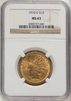 1910-D $10 Brown Label Indian Eagle NGC MS63 (520064045)
