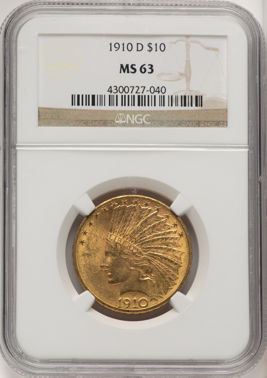 1910-D $10 Brown Label Indian Eagle NGC MS63 (520064045)