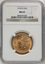 1910-D $10 Brown Label Indian Eagle NGC MS63 (520066104)