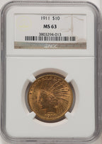 1911 $10 Brown Label Indian Eagle NGC MS63