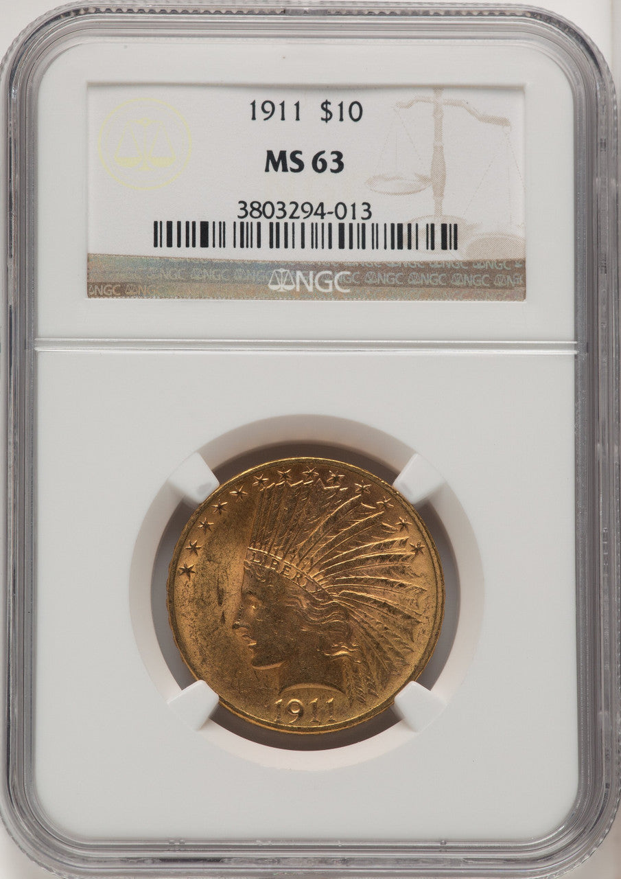 1911 $10 Brown Label Indian Eagle NGC MS63