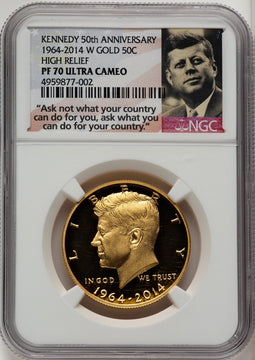 2014-W 50C Kennedy Gold 50th Anniversary Proof Kennedy Half Dollar NGC PR70 (773265001)