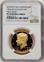 2014-W 50C Kennedy Gold 50th Anniversary Brown Label Proof Kennedy Half Dollar NGC PR70 (773149002)