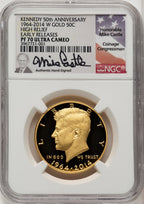2014-W 50C Kennedy Gold 50th Anniversary First Strike ER Mike Castle Proof Kennedy Half Dollar NGC PR70