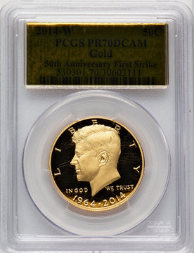 2014-W 50C Kennedy Gold 50th Anniversary First Strike FS Gold Foil Proof Kennedy Half Dollar PCGS PR70