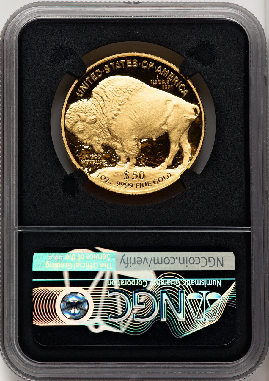 2021-W G$50 Gold BuffaloFirst Day of Issue DCAM FDI Ed Moy Blk Core NGC PF70