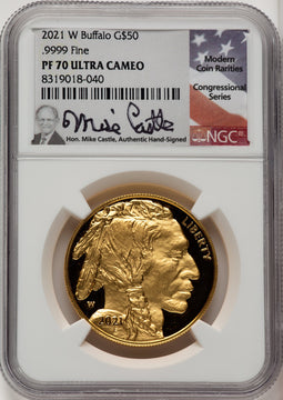 2021-W G$50 Gold Buffalo DCAM Mike Castle Congressional Series NGC PF70