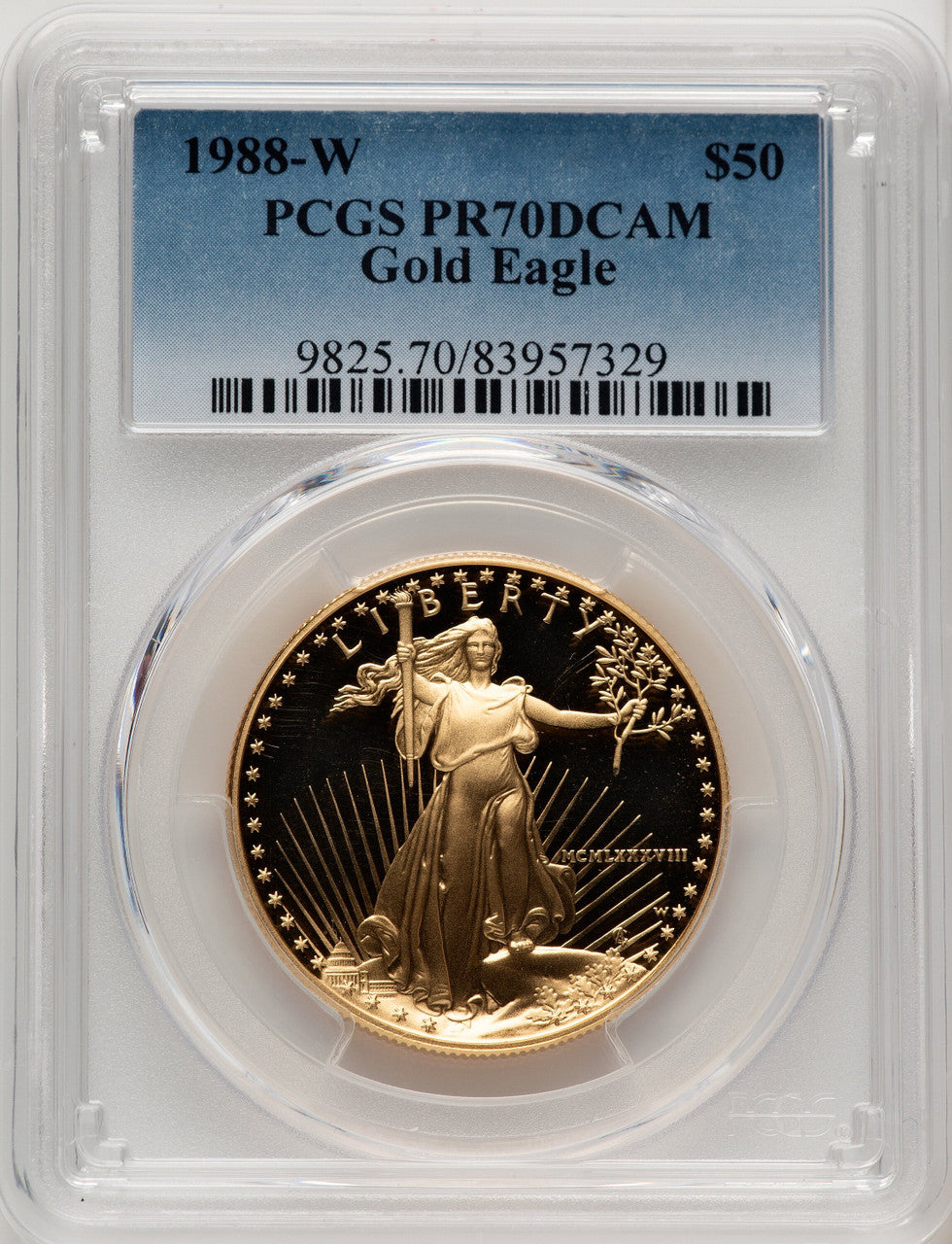 1988-W $50 One-Ounce Gold Eagle Blue Gradient PCGS PR70 (773011003)