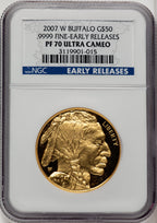2007-W $50 One-Ounce Gold Buffalo First Strike ER Blue NGC PF70 (772845004)