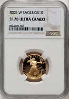 2005-W $10 Quarter-Ounce Gold Eagle Brown Label NGC PF70 (768397120)