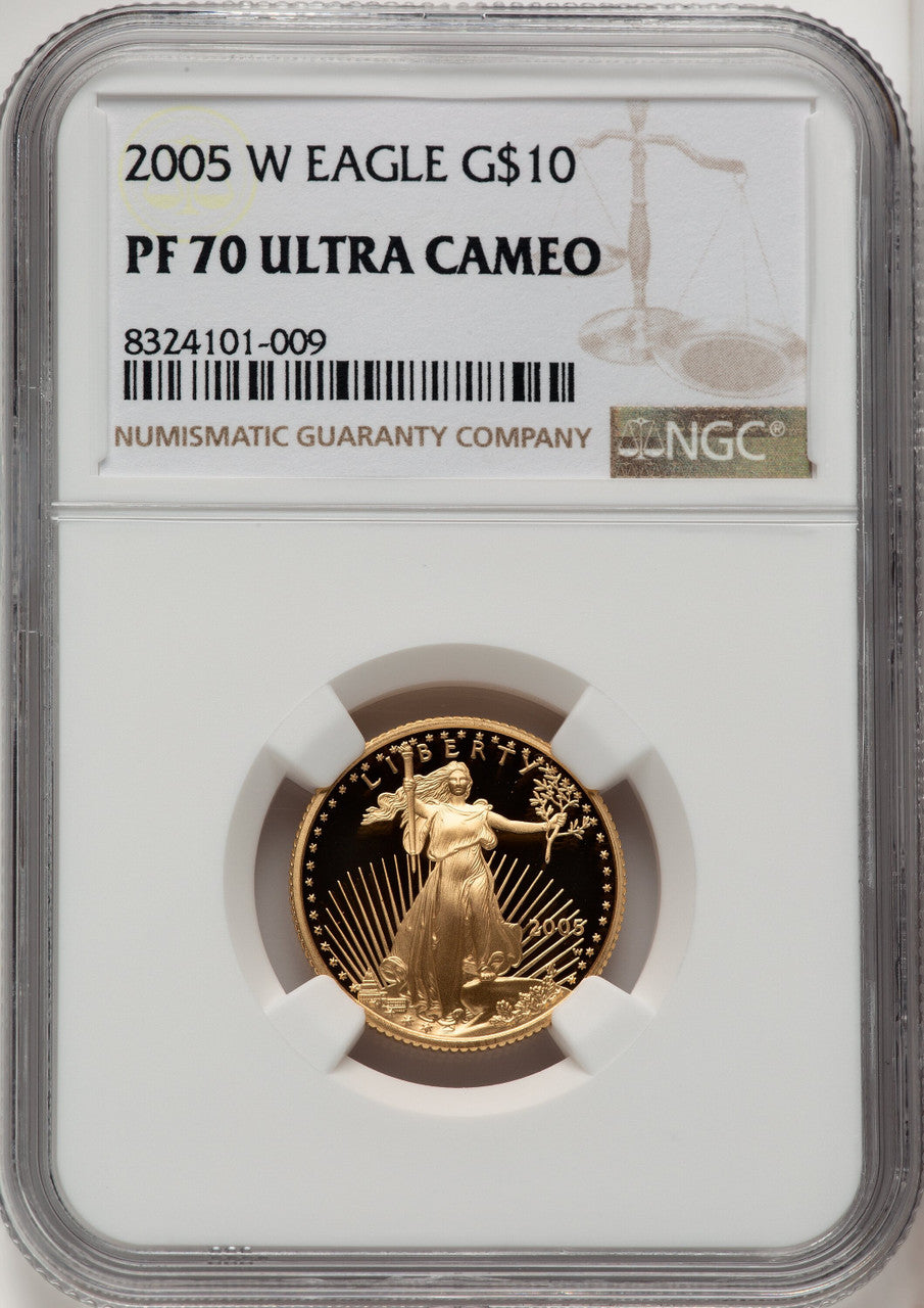 2005-W $10 Quarter-Ounce Gold Eagle Brown Label NGC PF70 (768397120)