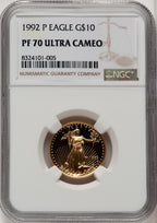 1992-P $10 Quarter-Ounce Gold Eagle Brown Label NGC PF70