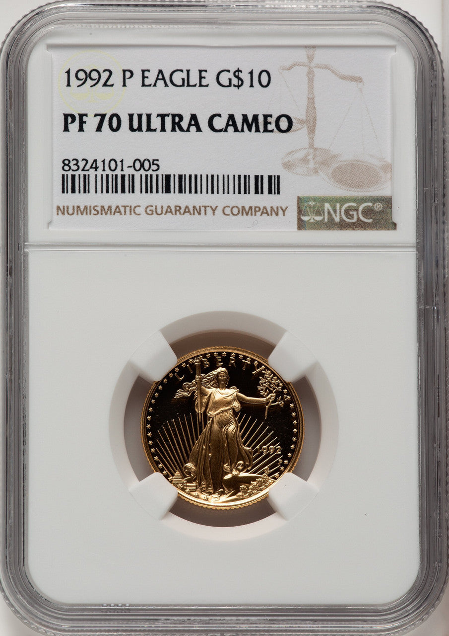 1992-P $10 Quarter-Ounce Gold Eagle Brown Label NGC PF70