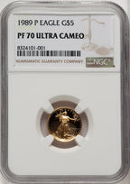 1989-P $5 Tenth-Ounce Gold Eagle Brown Label NGC PF70