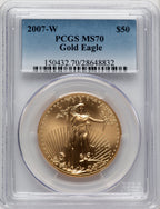 2007-W $50 One-Ounce Gold Eagle Blue Gradient PCGS SP70